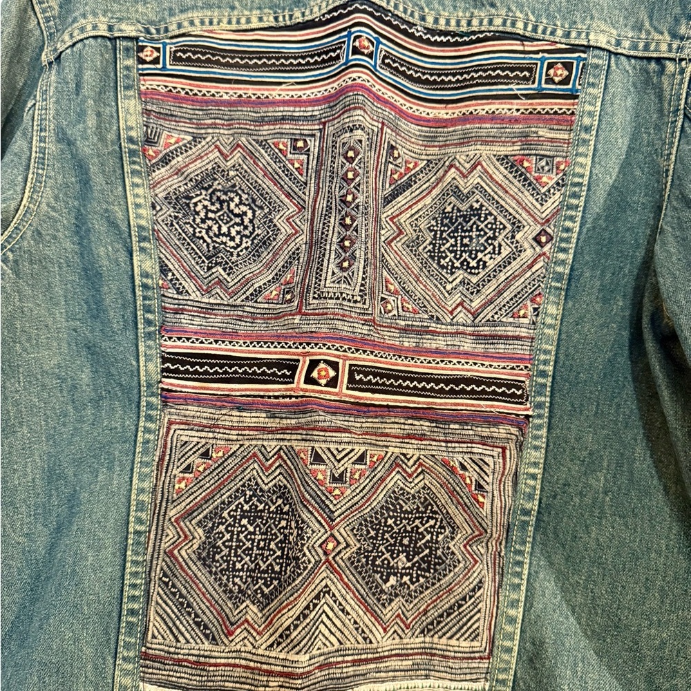 Upcycled Denim Jacket with Patterned Back - image 2